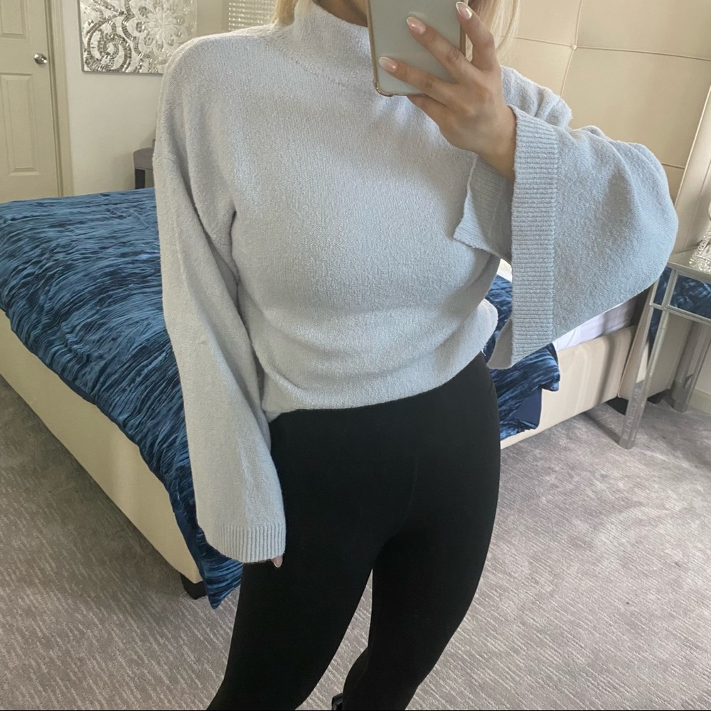 BP baby blue  longline mock neck  turtleneck sweater